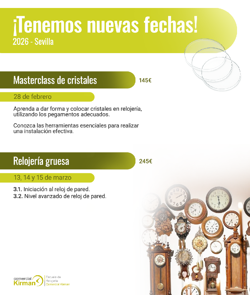 Calendario Cursos Relojería Abril-Junio 2026